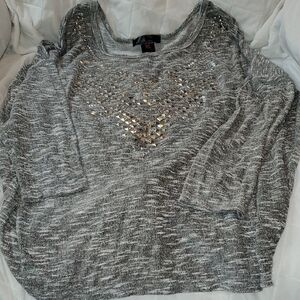 Gray Sweater with Silver Embellishments